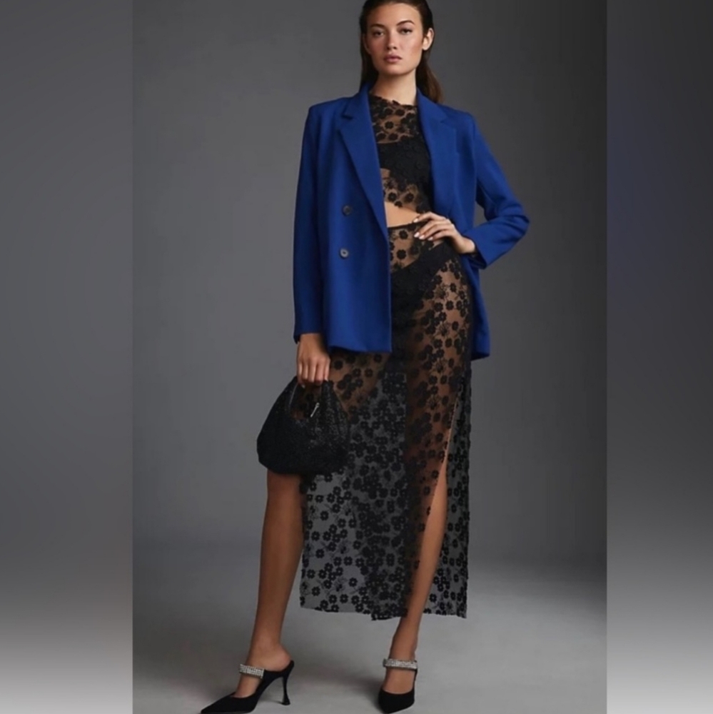 Anthropologie Maeve Double-Breasted Royal Blue Blazer Jacket Size 12 NWT - Picture 6 of 11